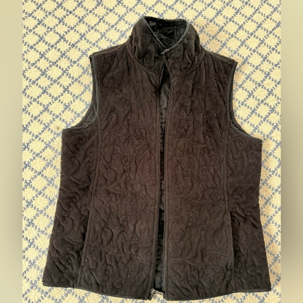 Black Velvet Vest With Zipper and Slit Pockets